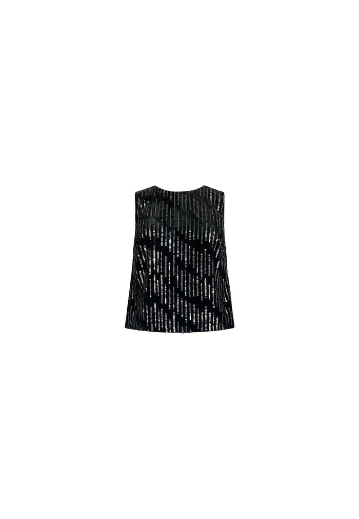 Black Embellished Velvet Shell Top