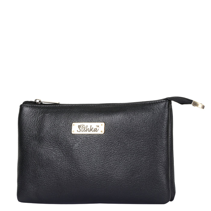Women's black leather crossbody sling bag for work, travel, and daily use-front image