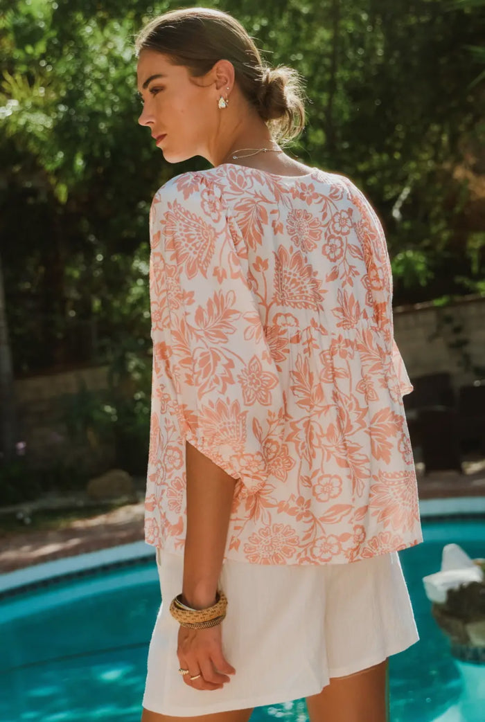Blouse - Boho Printed Blouse, Peach Wave, Plus Size