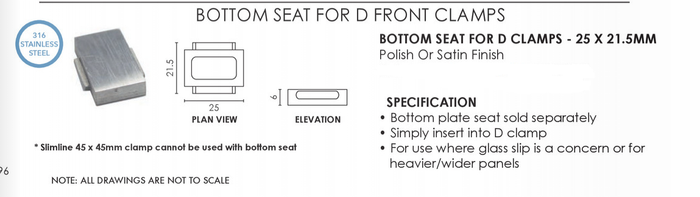 Bottom Seat for D Front Clamps only, Stainless Steel, Stops Glass Slipping - Image 2