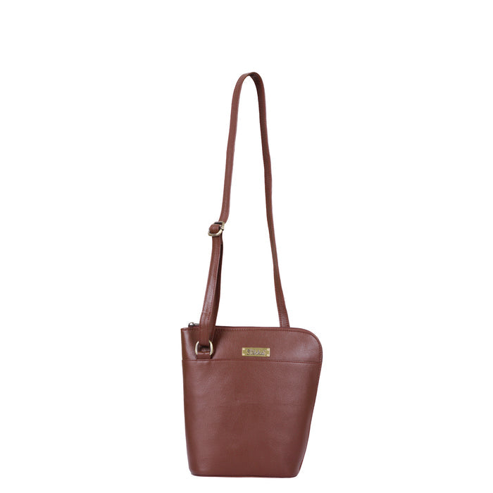Women's brown leather crossbody shoulder sling bag for work, travel, and daily use-full front view