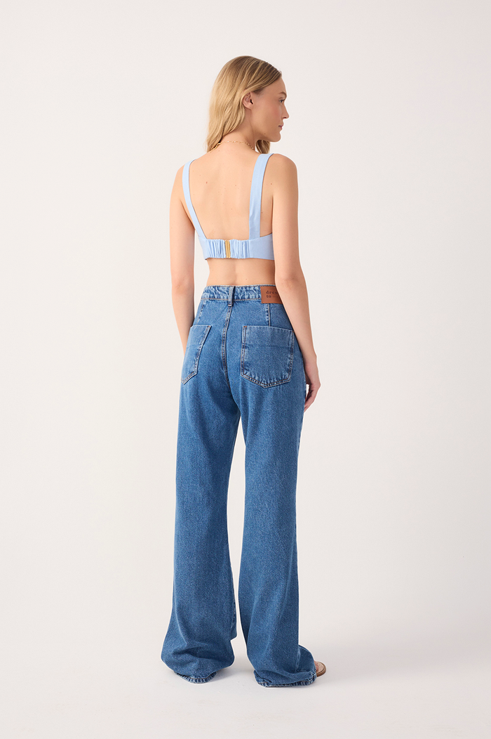 Denim Belt Loops Pockets Flare Pants_8