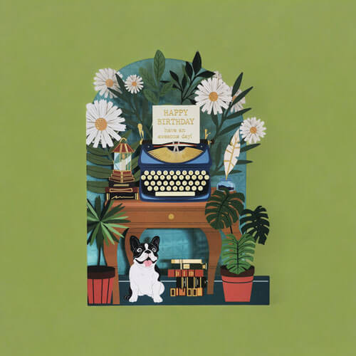 Diecut Typewriter Birthday Greeting Card