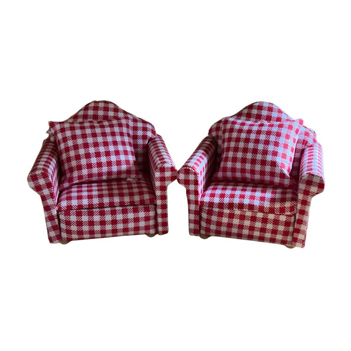 Doll House - Pair of Red Houndstooth Chairs