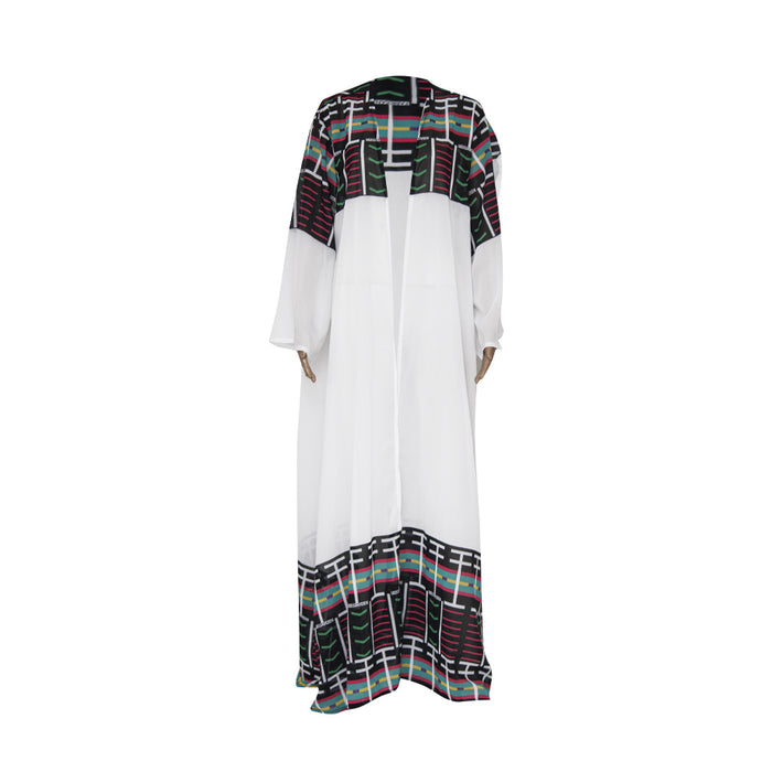 Fabrostyling: Venda Print Border White Kimono