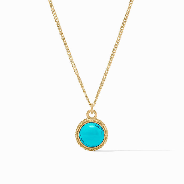 Fleur-de-Lis Solitaire Necklace Turquoise Blue Gold OS