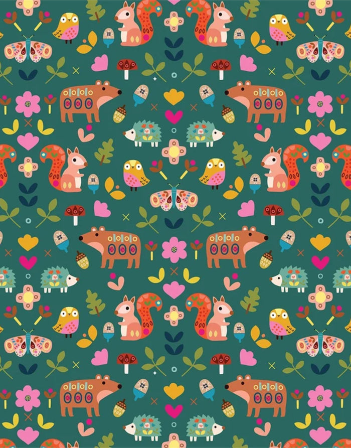 Forest Friends Quilting Cotton Fabric, Amberwood by Sally Payne, Thread & Ink Studio