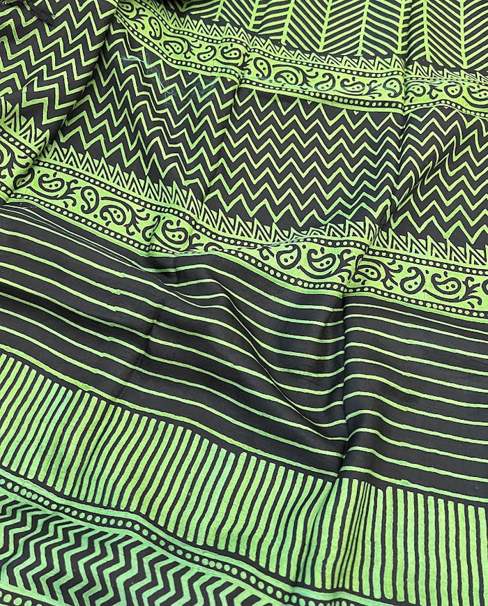 Geometric printed kanchi silk fabric