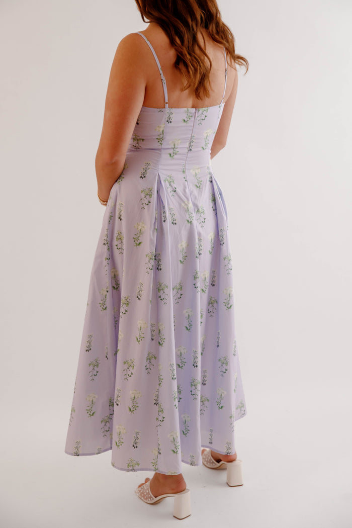Lavender Floral Midi Dress – Feminine Spring Garden Party Dress- Mable Floral Cotton Dress