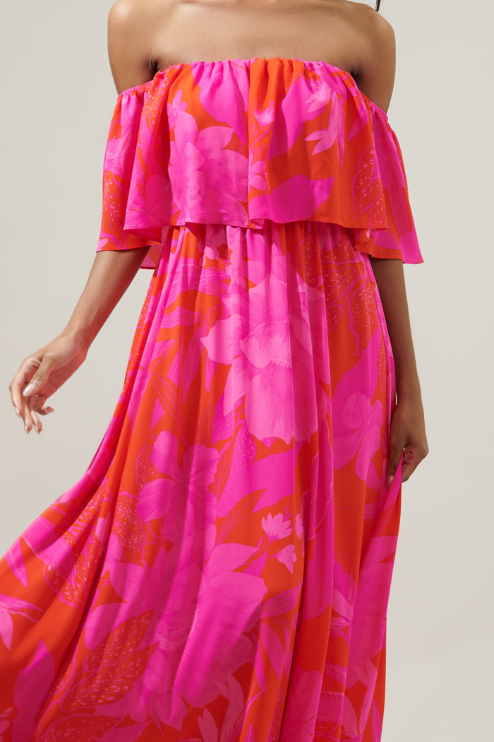 Hana Tropics Enamored Off the Shoulder Ruffle Dress