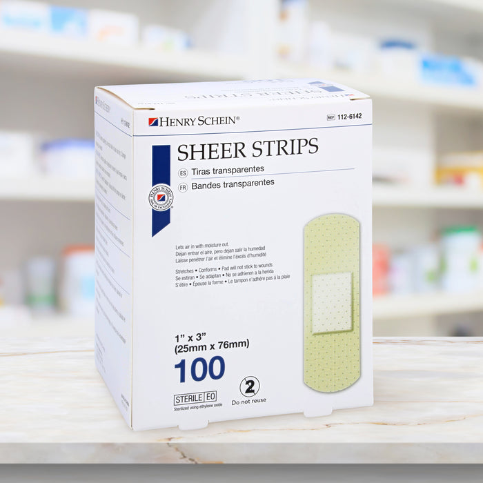 Henry Schein Adhesive Sheer Bandage Strips, 1" x 3", Sterile, Box of 100