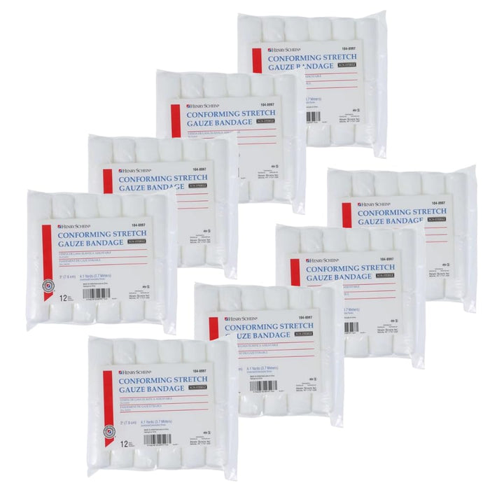Henry Schein Conforming Stretch Gauze Bandage, 3" x 4.1 yards, Pack of 12, 8 ply, Non-Sterile