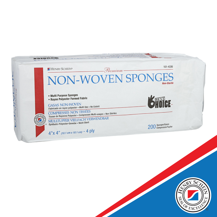Henry Schein Premium Gauze, Rayon/Polyester Blend Non-Woven Sponges, 4 in x 4 in 4 Ply Non-Sterile, 4-Ply, 200/Pack
