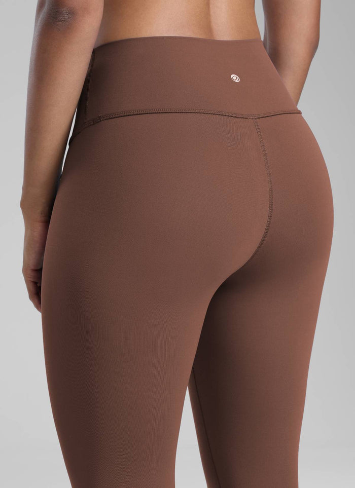CRZ YOGA Women's Train High Rise Hugged Feel Compression Leggings 25'' Coffee Brown