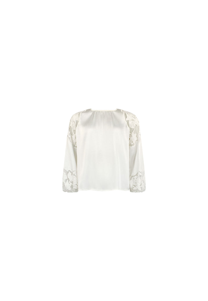 Ivory Satin Lace Insert Blouse