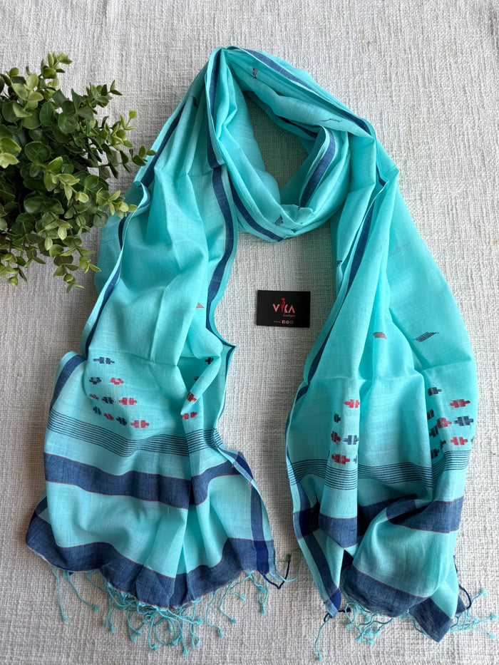 Jamdani Handloom Cotton Stole with Tassels