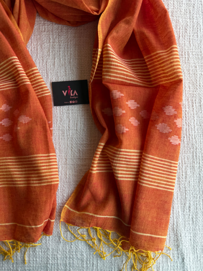 Jamdani Handloom Cotton Stole with Tassels