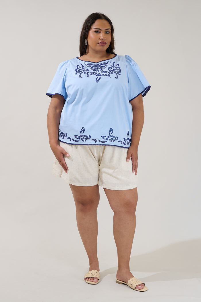 Jocie Embroidered Puff Sleeve Top Curve