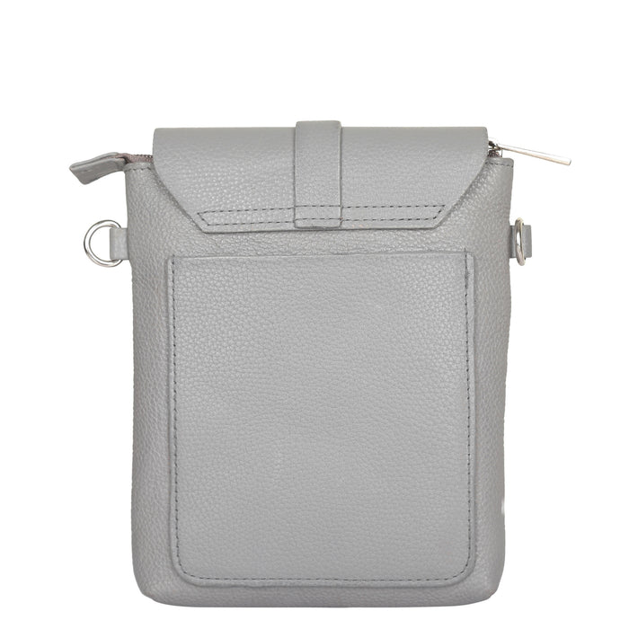 Grey Genuine Leather Messenger Crossbody Bag for Travel and Everyday Use-back view