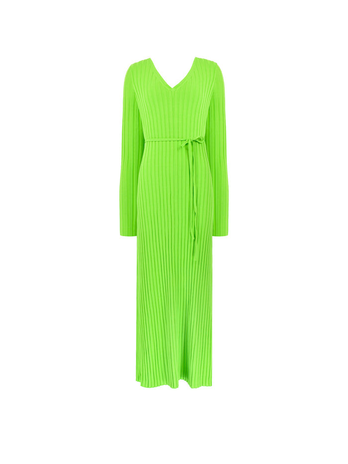 Lime Wide Rib Knit V-Neck Maxi Dress