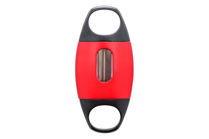 Lotus Anodized Red and Black Matt Jaws Serrated Blade 64 Ring Gauge V-Cut Cigar Cutter - 24-CV03