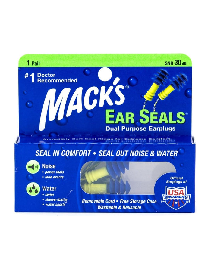 Mack's Ear Seals Dual Purpose Ear Plugs with Removable Cord - Blue/Yellow - Packaging