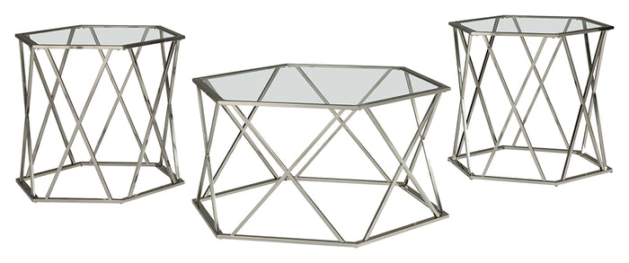 Madanere T015-13 Chrome Finish Occasional Table Set 3CN