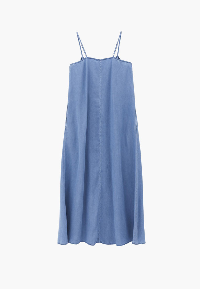 Midi Strappy A-Line Dress - LIGHT BLUE DENIM