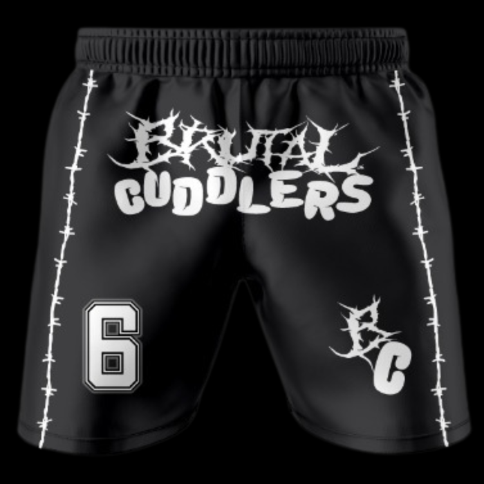 Brutal Cuddlers no gi grappling shorts back design for Brazilian Jiu Jitsu training sponsor