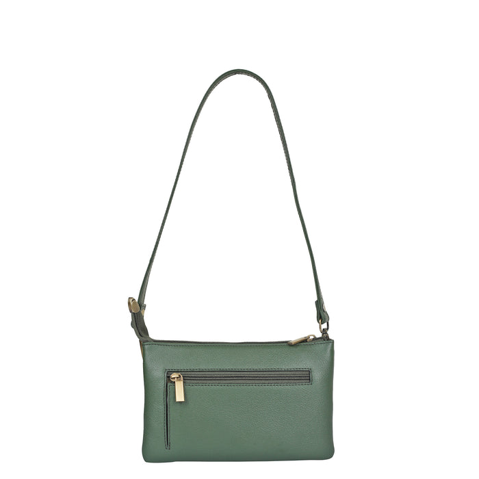 Women's olive green leather crossbody sling bag for work, travel, and daily use-back view
