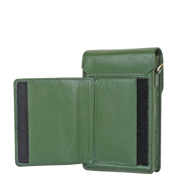 Women's olive green leather phone crossbody sling bag for travel, work, and daily use-full back view