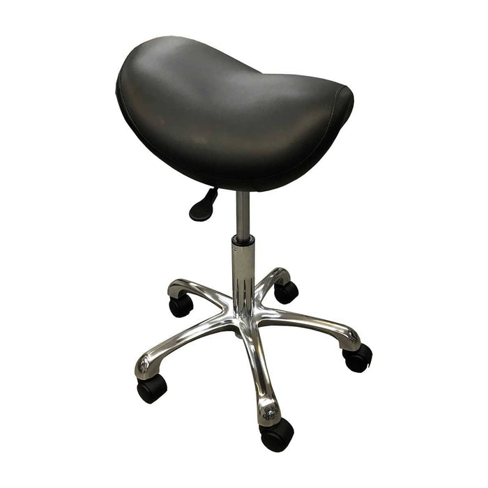 Ergonomic saddle rolling stool with chrome base Adjustable saddle stool with caster wheels Chrome base saddle stool for clinic use Rolling ergonomic stool for treatment room Saddle seat stool adjustable 21 to 27 inches
Professional rolling saddle stool