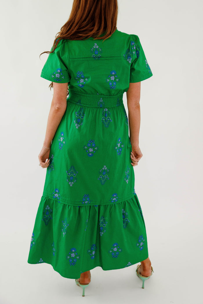 Green Floral Short Sleeve Maxi Dress- Timeless Cotton Floral Maxi Dress- Sugarlips Maxi Dress