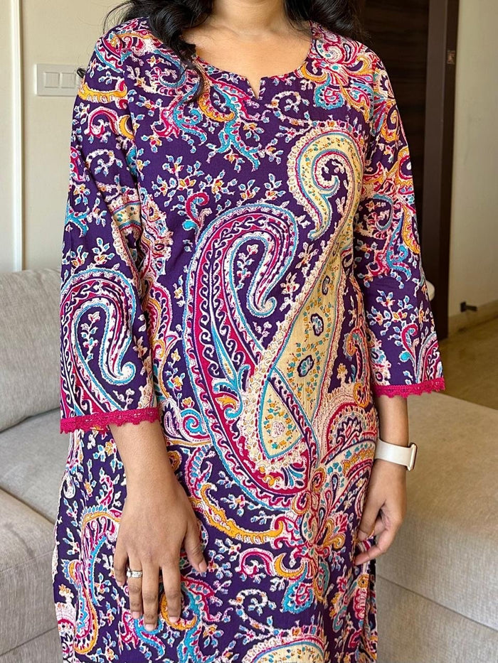 Sayesha Cotton Coord Set- Purple Mix Paisley