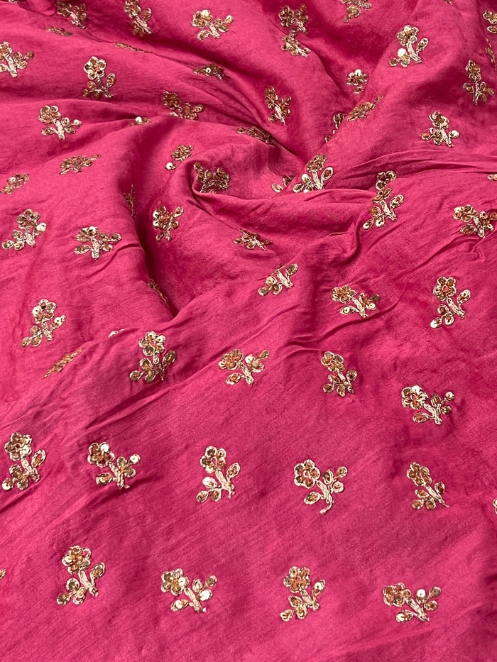 Sequin embroidered tussar fabric