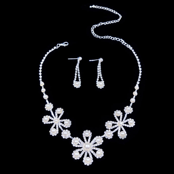 SET624 - Diamond Sunflower Pearl Necklace Set