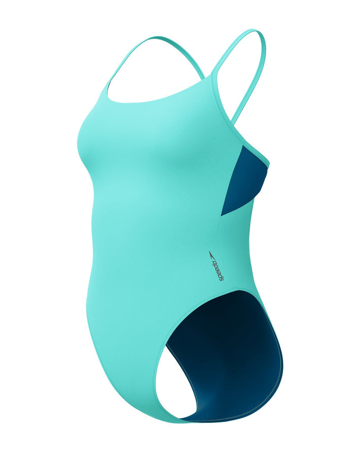 Speedo Colourblock Racerback Swimsuit in turquoise navy blue