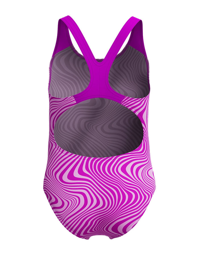 Speedo Girls Digital Allover Splashback Swimsuit in purple gray waves