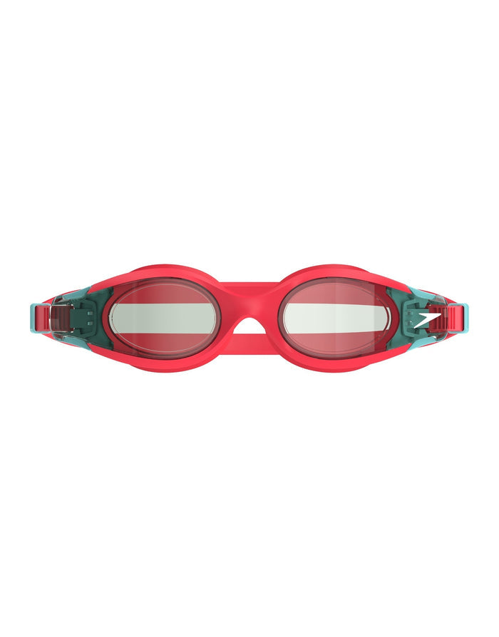 Red and green Speedo Hydrosity 2.0 junior swim goggles with clear silicone lenses