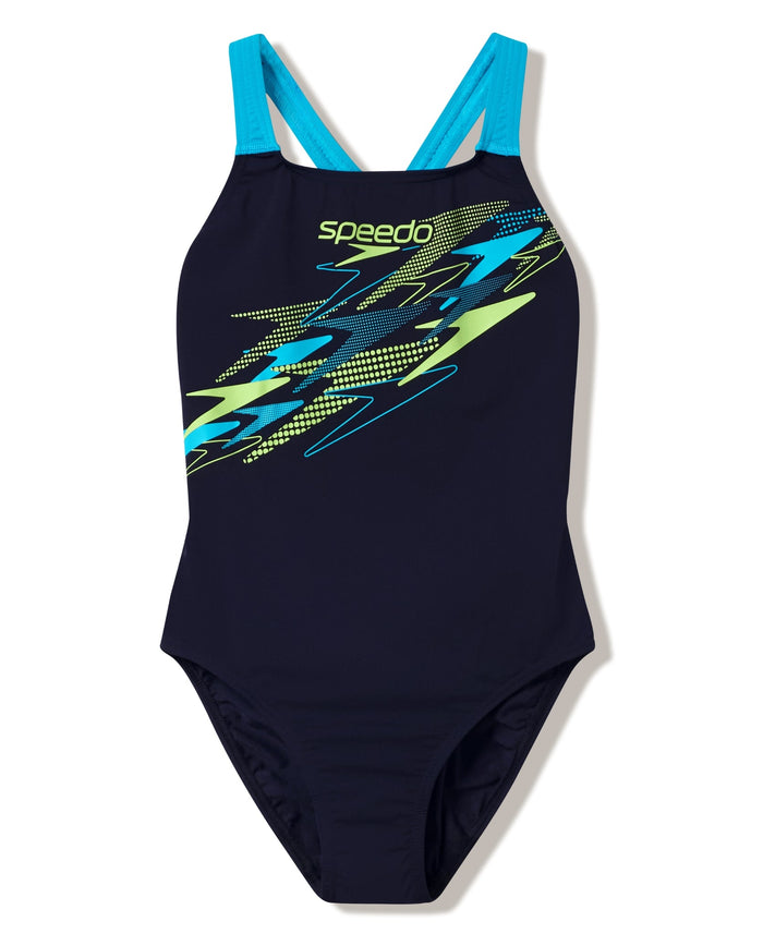 Speedo Medley Logo Medalist Swimsuit - Black/Green