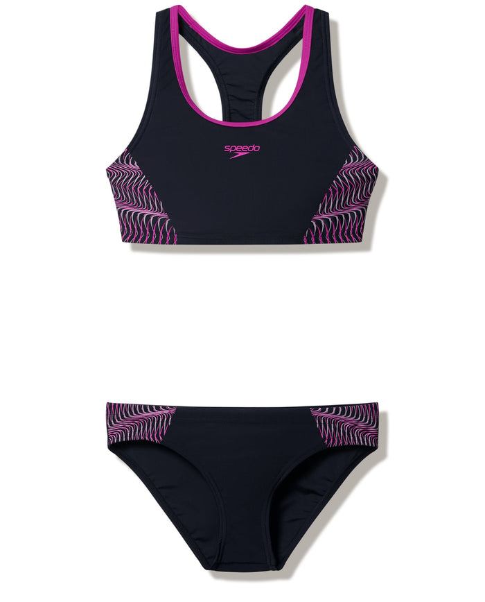 Speedo Placement Racerback 2 Piece Swimsuit - Black/Dark Pink