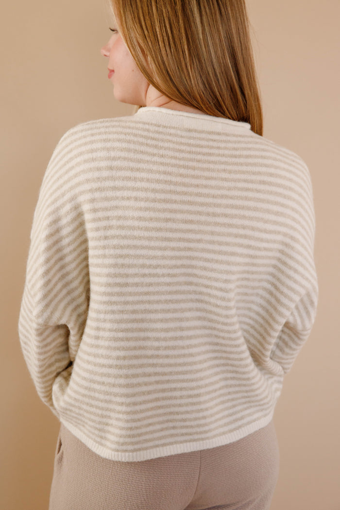 Taupe Stripe Cardigan- Things Between Cardigan- Pin-Striped Piper Cardigan