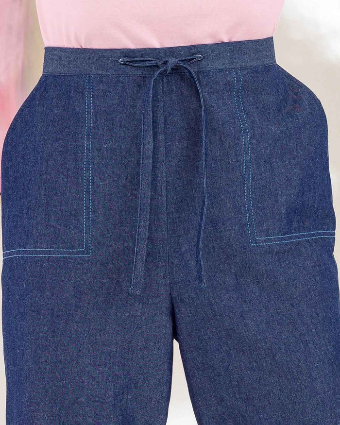 Tamara Pure Cotton Pull On Trousers - Blue - Image 3 - The Classic Boutique