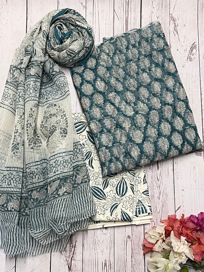 Teal printed Kota kurta set