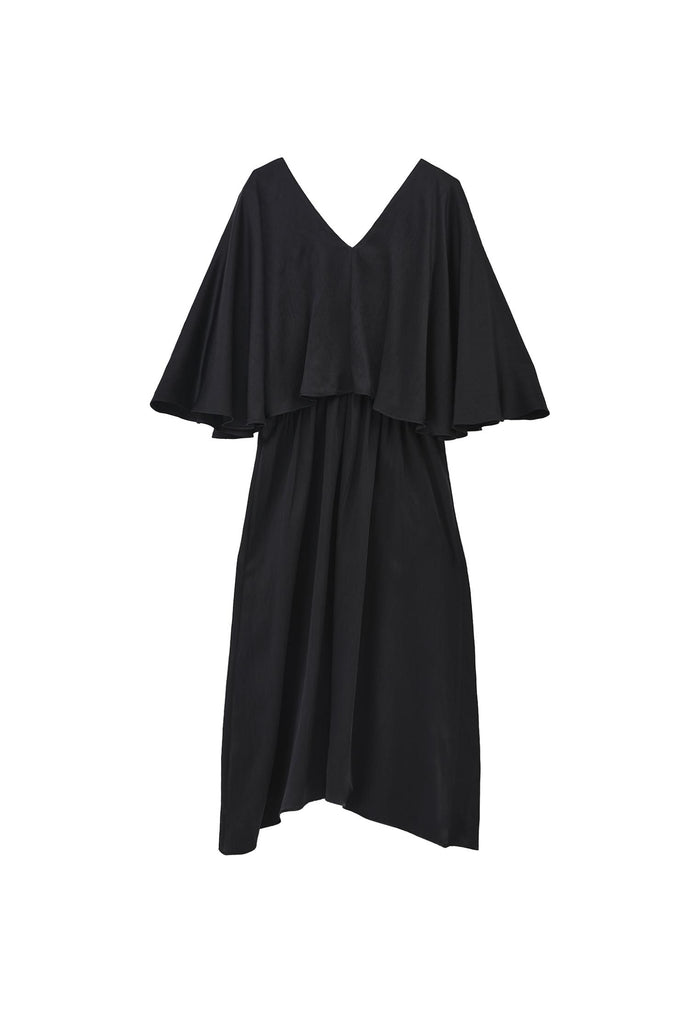 V Neck Long Dress - BLACK