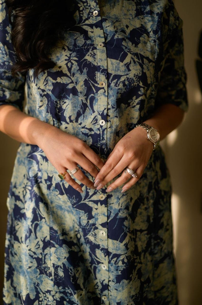 Vanya Cotton A-line Set- Indigo Shibori
