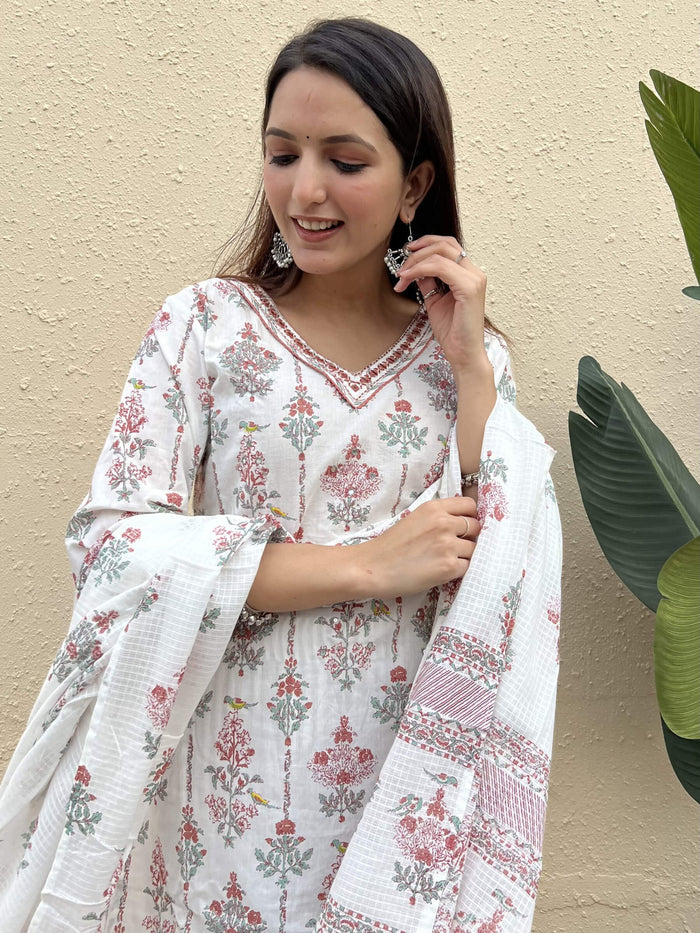 White Floral Afghan Suit