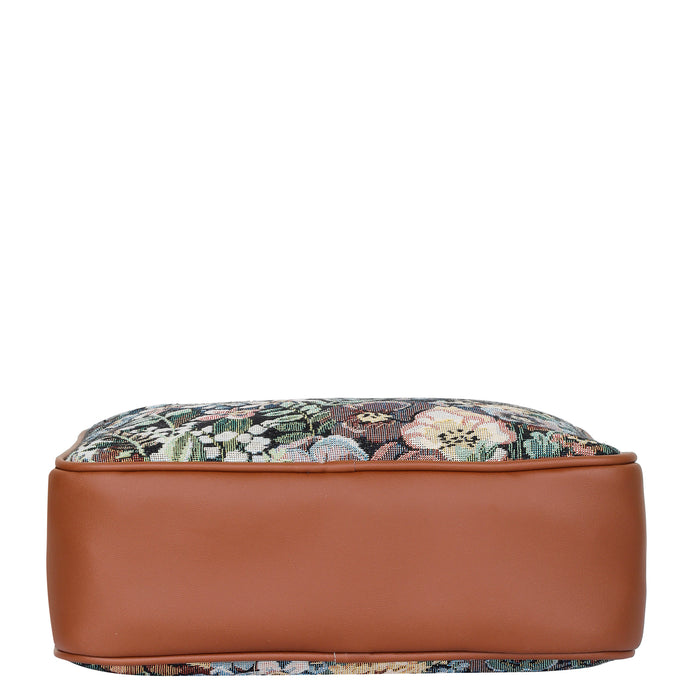 Women’s botanical tapestry vegan‑leather compact crossbody sling bag for everyday, travel, and casual outings — Canada & USA-bottom view