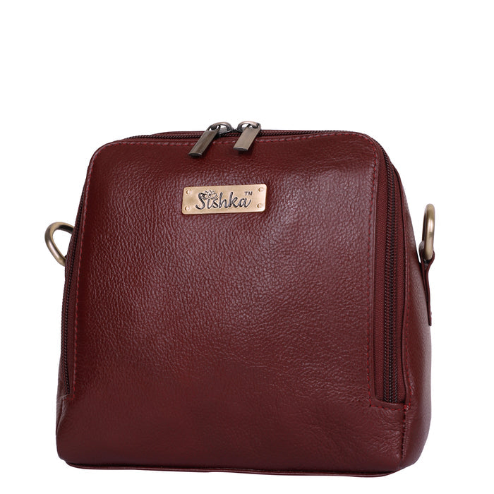 Women's cherry red leather crossbody sling bag for work, travel, and daily use-full front view