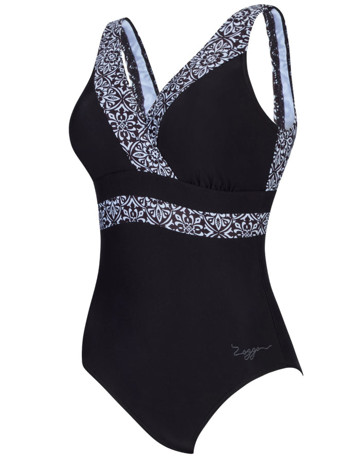 Zoggs Opulence Squareback Swimsuit - Black/White